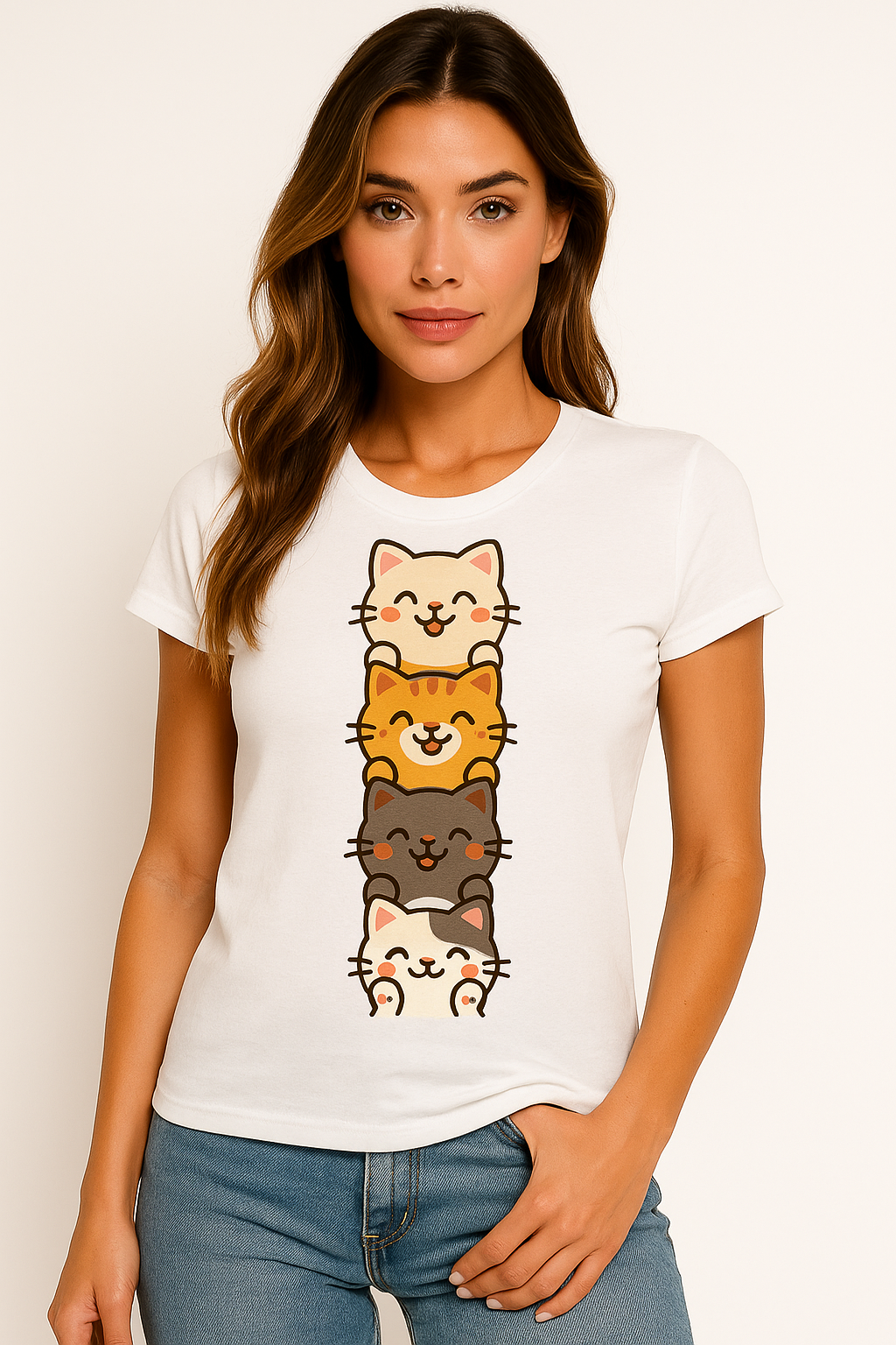 Stacked Kawaii Cats T-Shirt – Cute Cartoon Cat Lover Tee