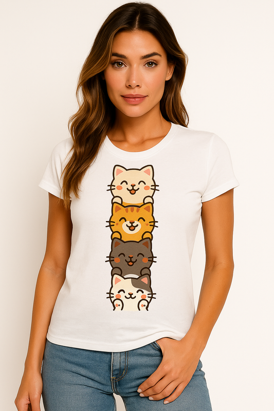 Stacked Kawaii Cats T-Shirt – Cute Cartoon Cat Lover Tee