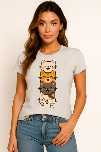 Stacked Kawaii Cats T-Shirt – Cute Cartoon Cat Lover Tee
