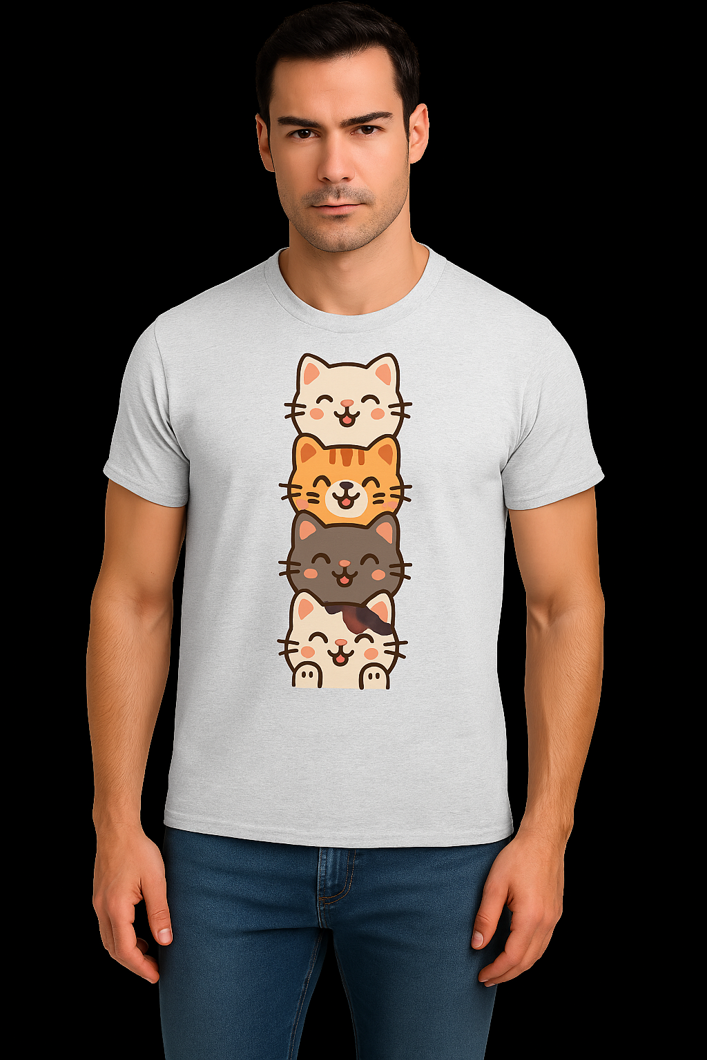 Stacked Kawaii Cats T-Shirt – Cute Cartoon Cat Lover Tee