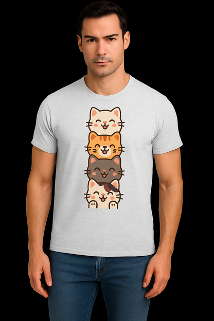 Stacked Kawaii Cats T-Shirt – Cute Cartoon Cat Lover Tee