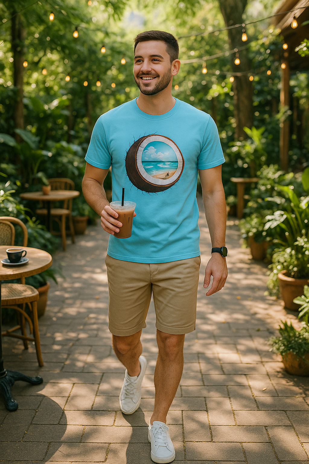 Coconut Beach Portal T-Shirt – Surreal Tropical Escape Graphic Tee