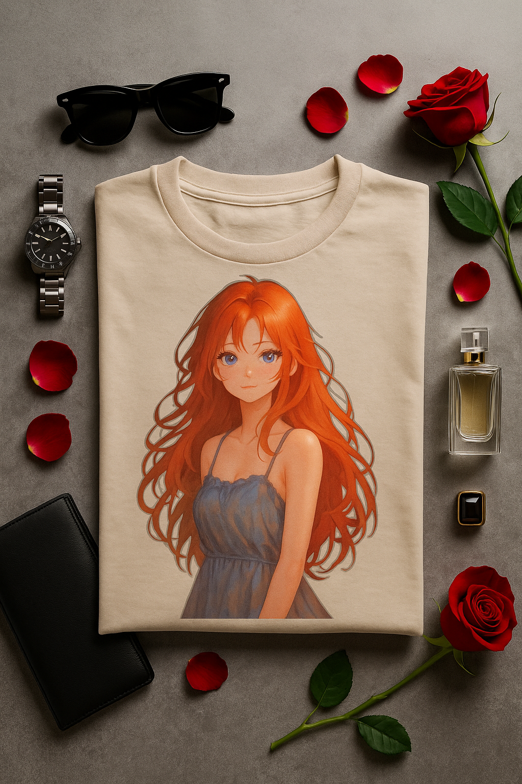 Anime Girl T-Shirt – Red Hair Beauty in Elegant Dress | Buyaro™ Graphic Tee