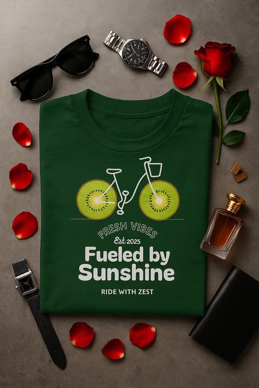 Fresh Vibes Kiwi Bicycle T-Shirt – Fueled by Sunshine Graphic Tee | Buyaro™
