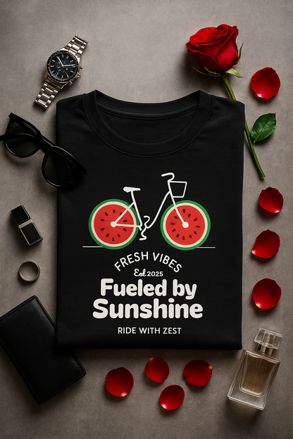 Fresh Vibes Watermelon Bicycle T-Shirt – Fueled by Sunshine Graphic Tee | Buyaro™