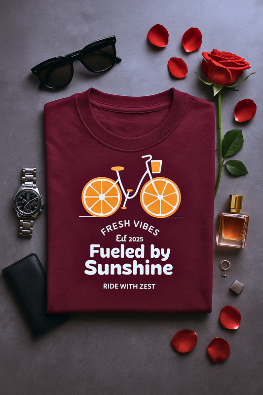 Fresh Vibes Orange Bicycle T-Shirt – Fueled by Sunshine Graphic Tee | Buyaro™