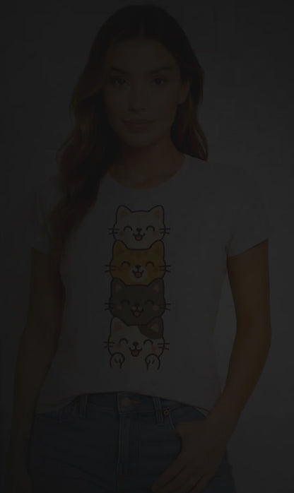 Stacked Kawaii Cats T-Shirt – Cute Cartoon Cat Lover Tee
