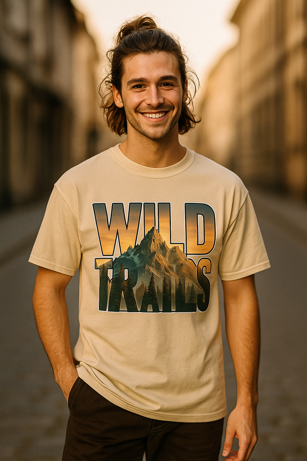 Wild Trails Mountain T-Shirt – Sunset Adventure Graphic Tee | Buyaro™