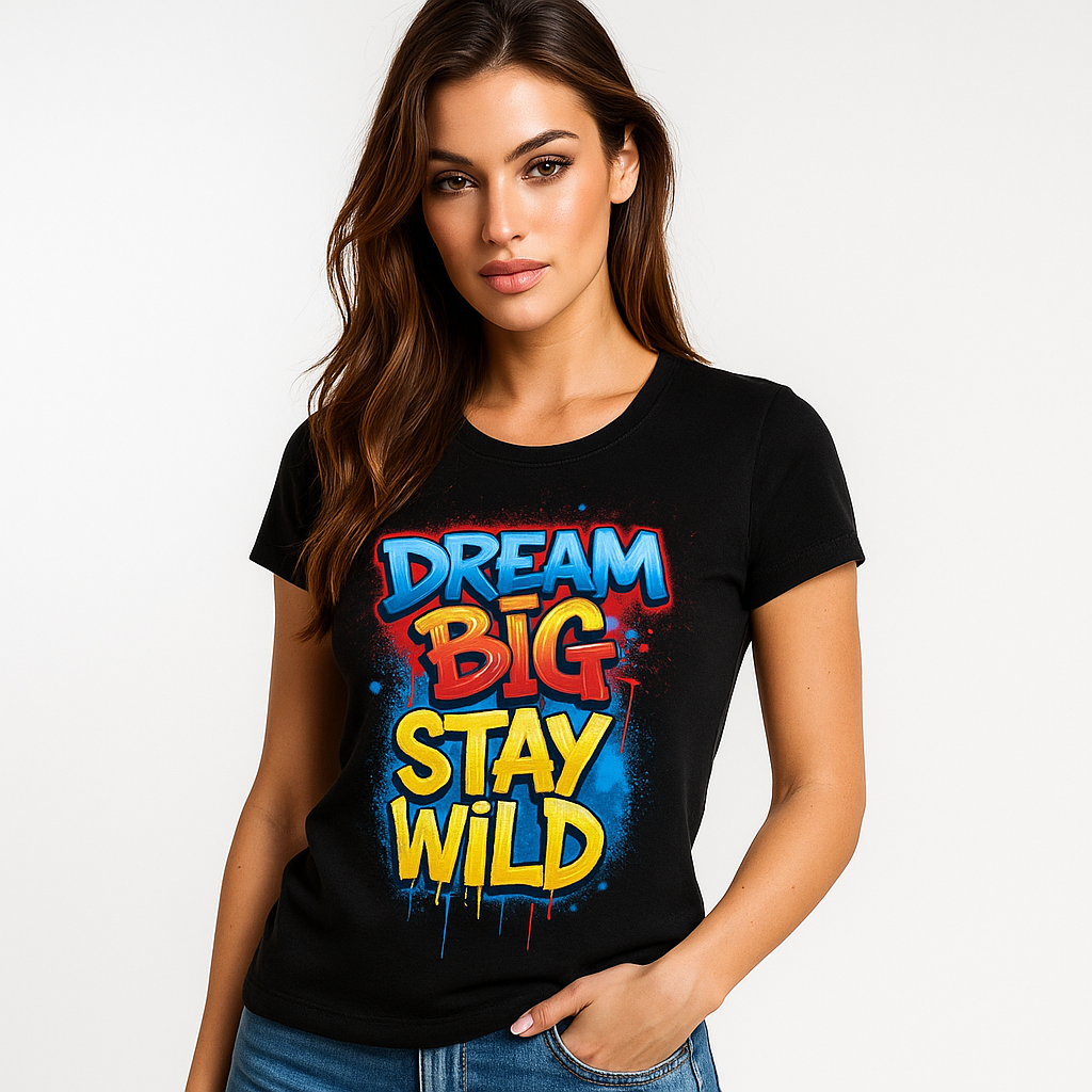 DREAM BIG STAY WILD Graphic T-Shirt – Bold Colorful Street Style Tee