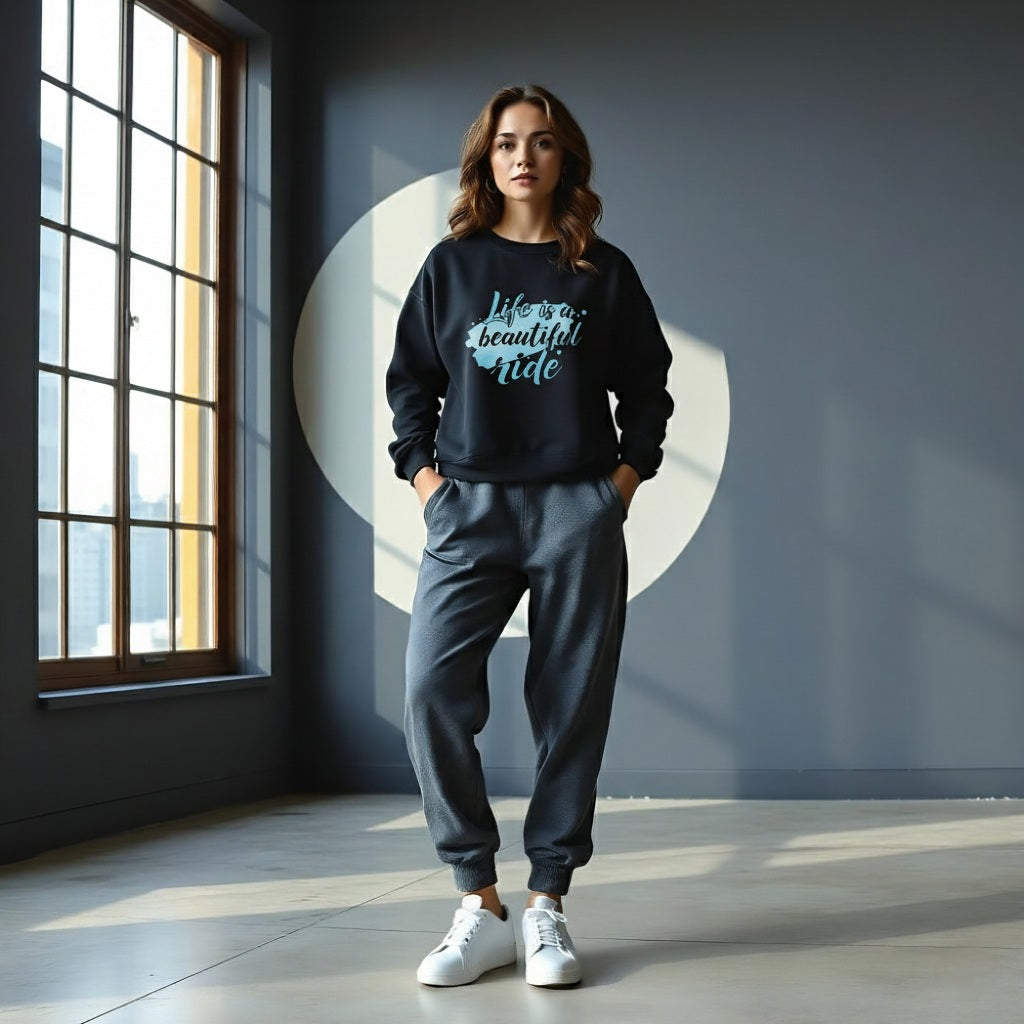 Buyaro™ Oversized Heavyweight Sweatshirt – Life is a Beautiful Ride Graphic