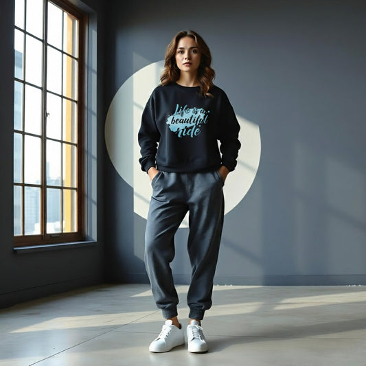 Buyaro™ Oversized Heavyweight Sweatshirt – Life is a Beautiful Ride Graphic