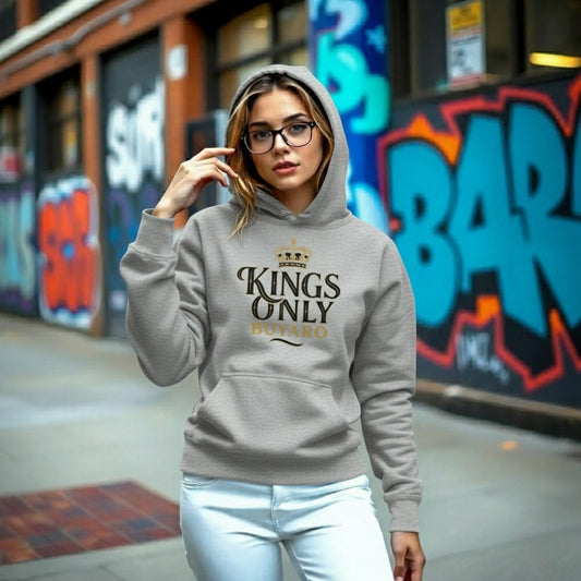 Buyaro™ Oversized Heavyweight Hoodie – Kings Only Gold Crown Design (Front & Back Print)