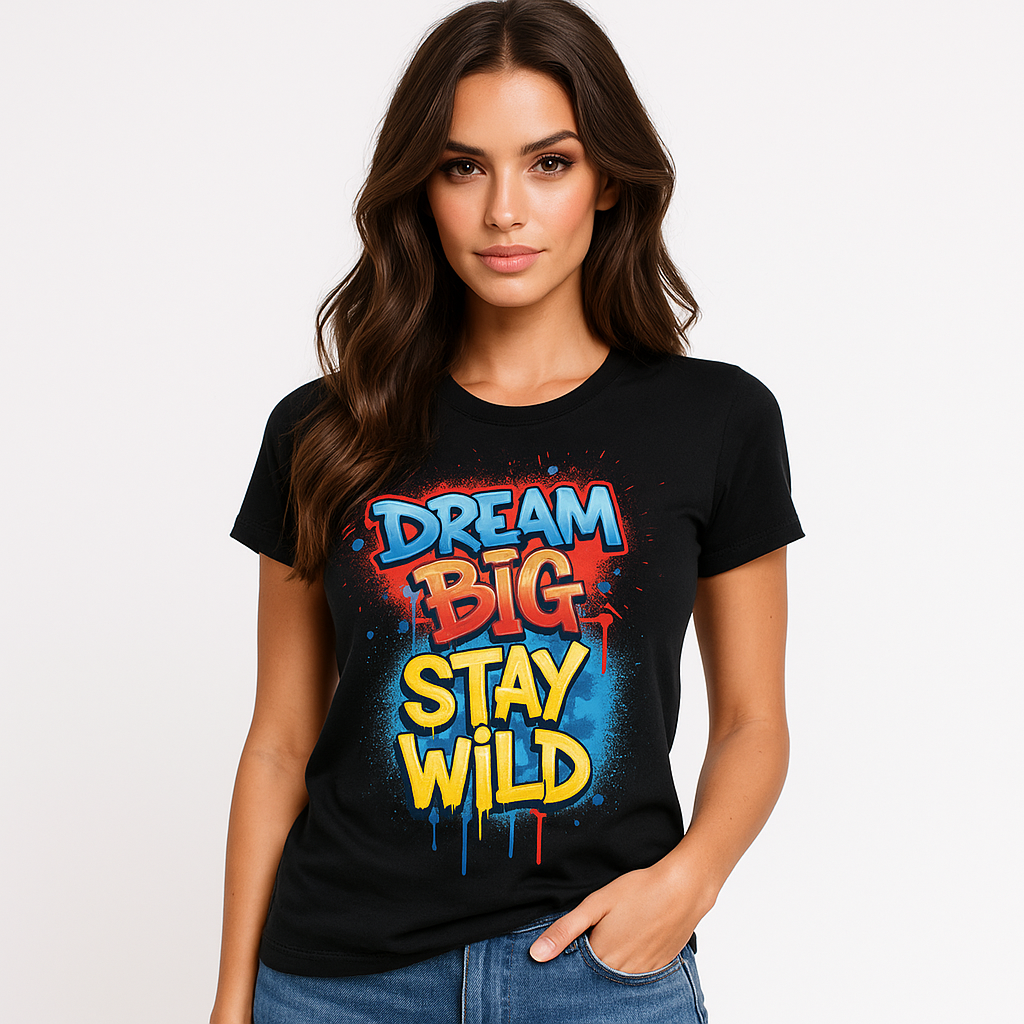 DREAM BIG STAY WILD Graphic T-Shirt – Bold Colorful Street Style Tee